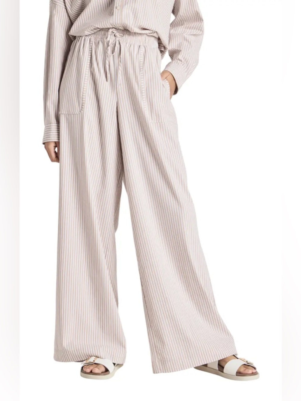Splendid x @CellaJaneBlog Striped Poplin Wide Leg Pants in Camel & White